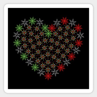 Red and green snowflakes fancy hearts Magnet